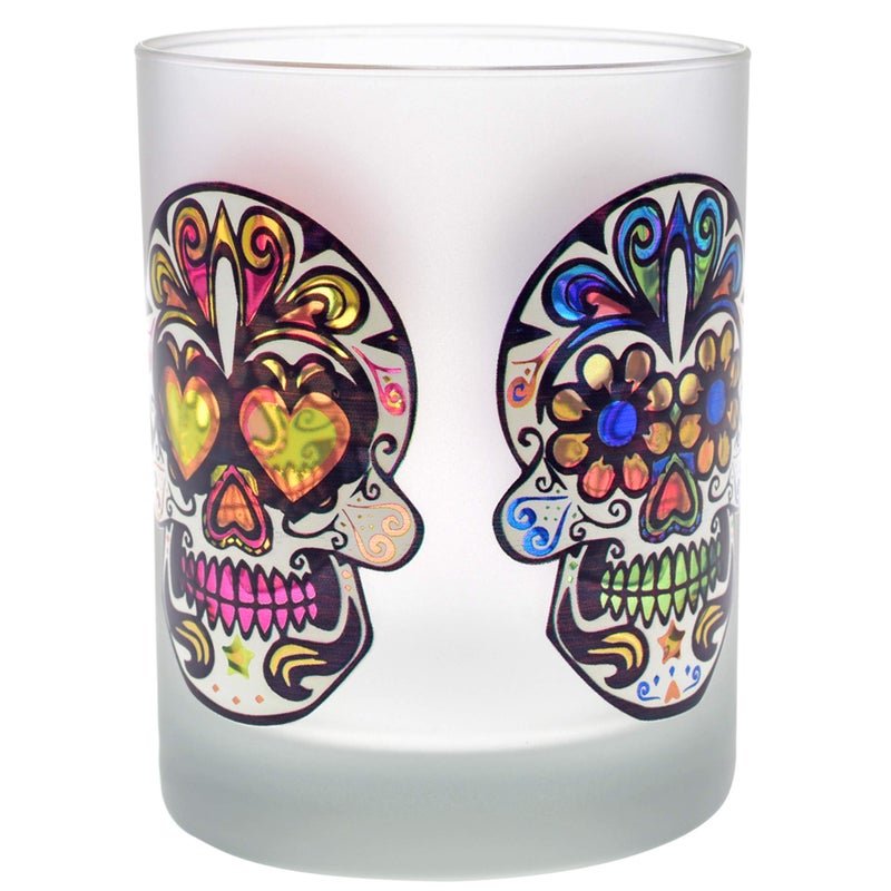 Culver Festive Sugar Skulls Decorated Double Old Fashioned Tumbler Glasses, 13.5-Ounce, Gift Boxed Set of 2 (Frosted) - Image 2